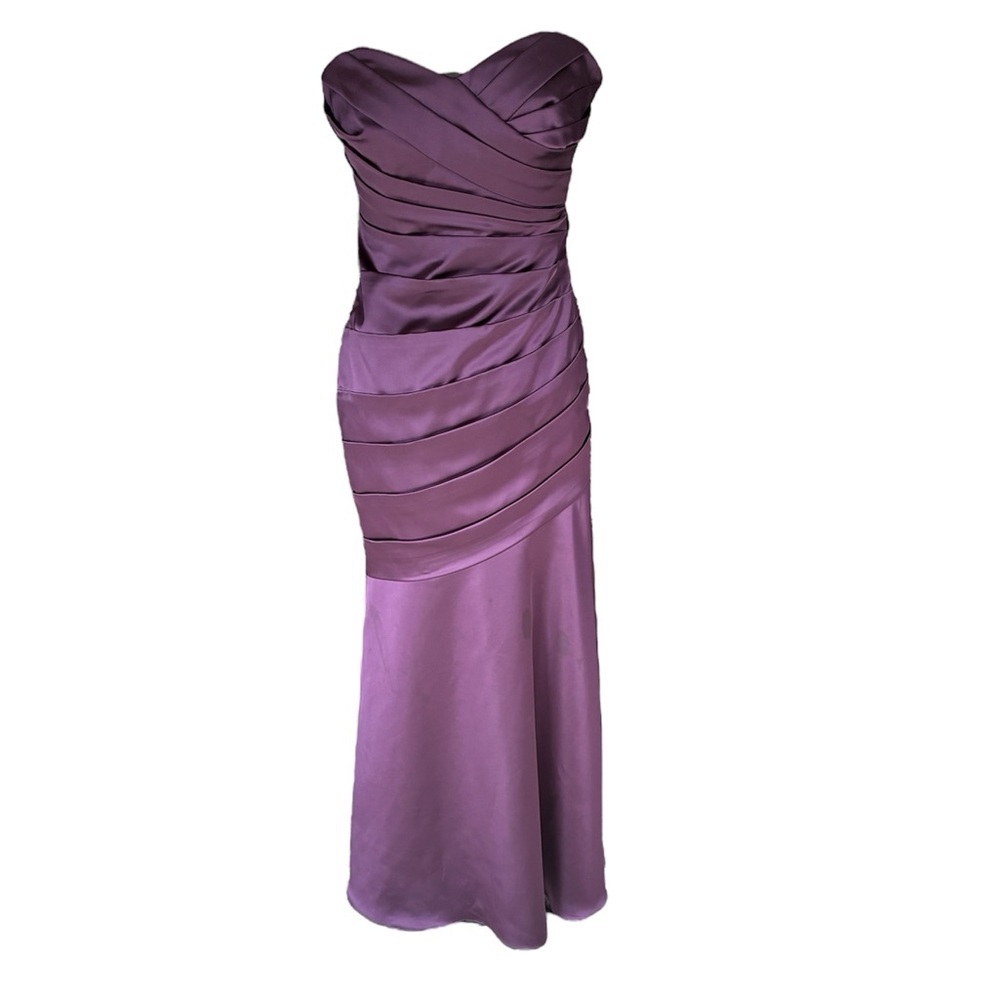 David's Bridal Strapless Purple Ruched Gown Size 12